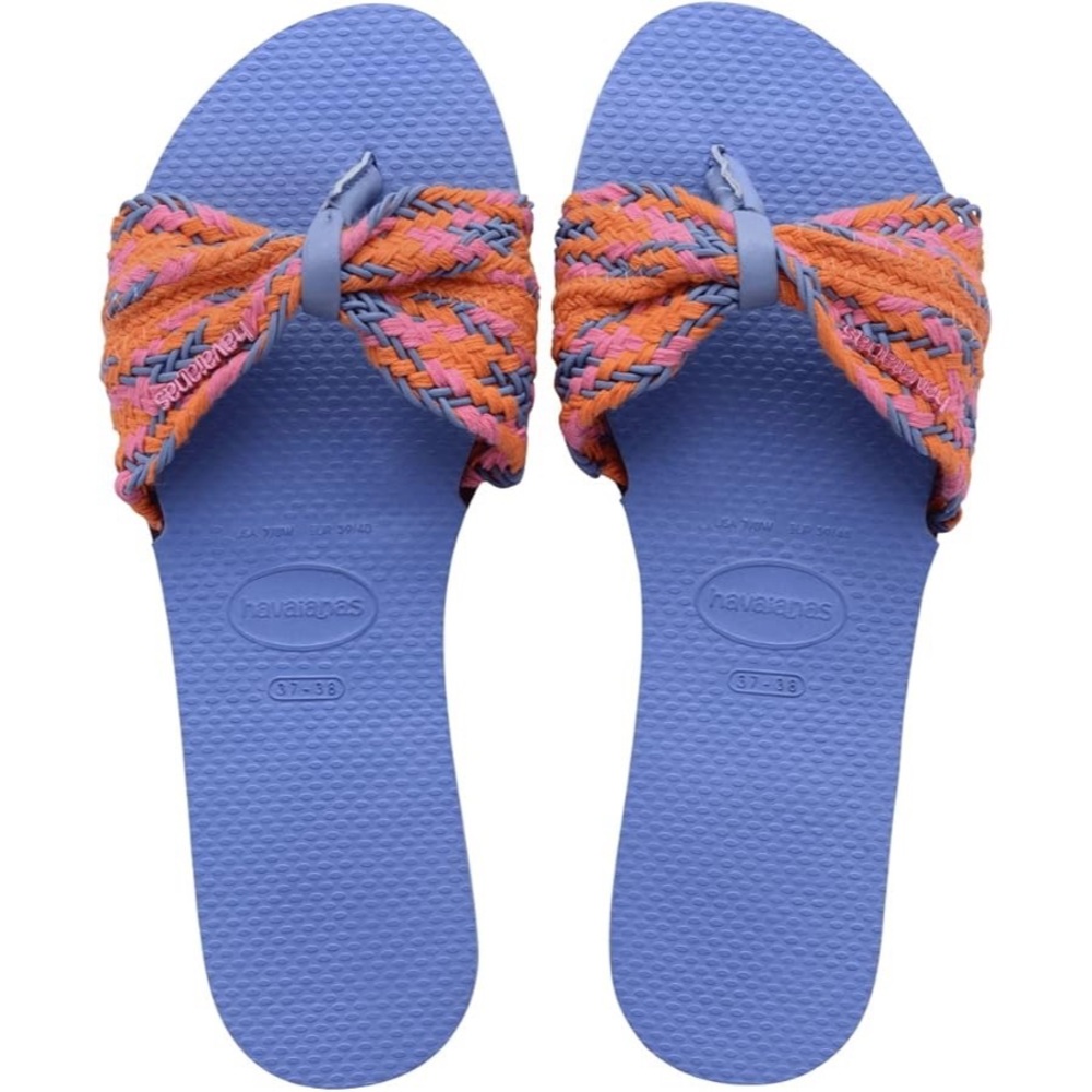 NWT Havaianas Saint Tropez Crochet Woven Thong Slide Flop Flop Sandal Shoes Blue - Picture 2 of 8